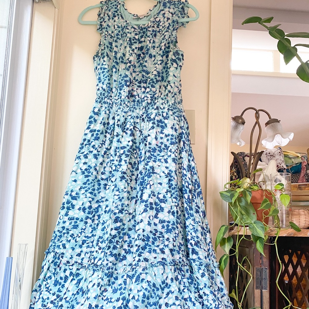 LOFT- Blue and White Smocked Sundress